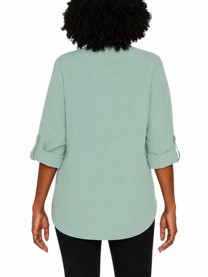 Mario Serrani Italy Women's Button Front Roll Sleeve Blouse Shirt (US, Alpha, Medium, Regular, Regular, Green)