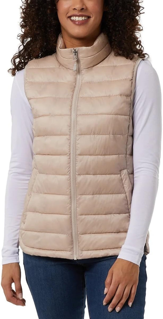 32 Degrees Women's' Vest Leightweight Zipper Hand Pocket (Gray, S), Small