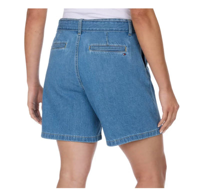 Tommy Hilfiger Women's Cotton High Rise Belted Denim Short (US, Numeric, 4, Regular, Regular, Medium Wash)