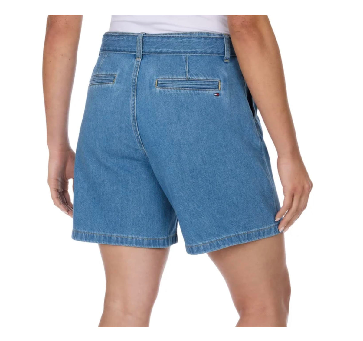 Tommy Hilfiger Women's Cotton High Rise Belted Denim Short (US, Numeric, 12, Regular, Regular, Medium Wash)