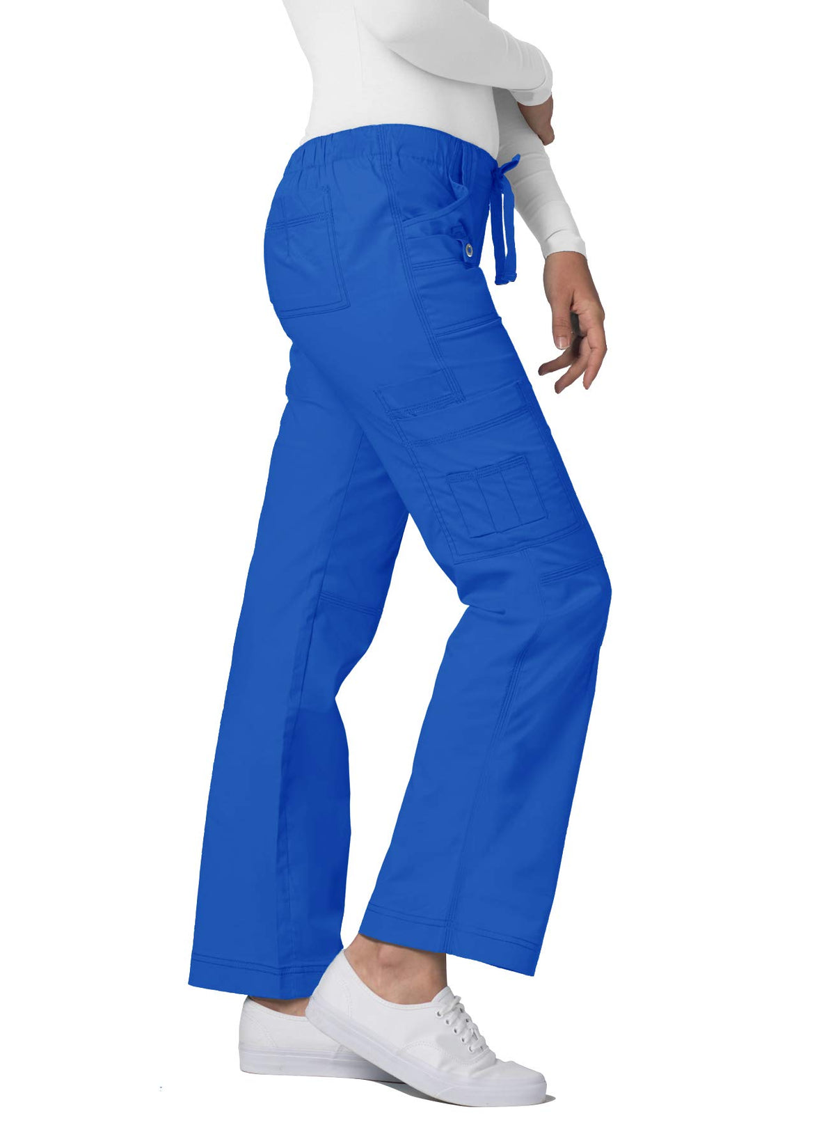 Adar Active Classic Scrub Set for Women - Crossover Top and Multi Pocket Pants - 3500 - Royal Blue - S