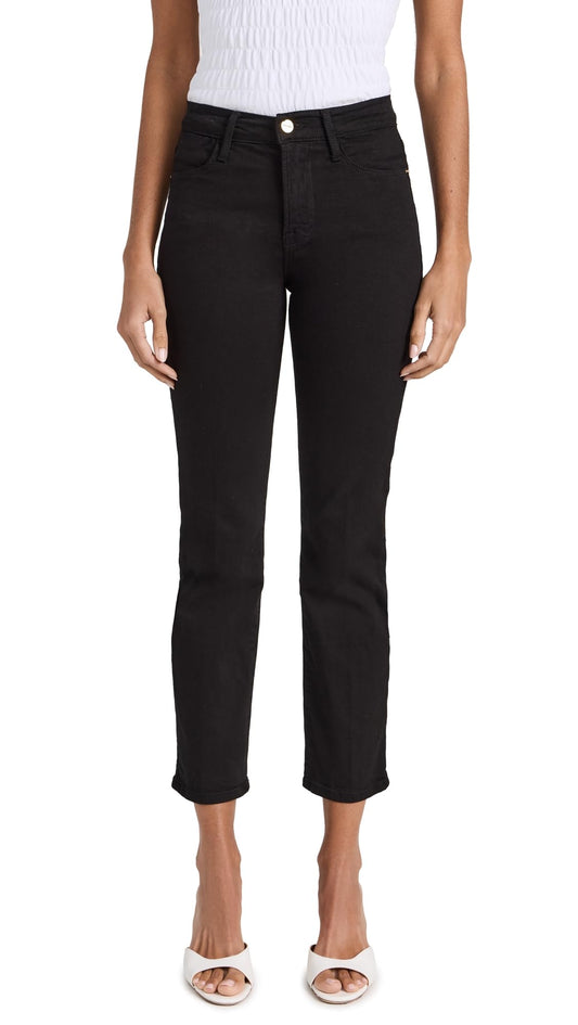 FRAME Women's Le High Straight Jeans, Film Noir, Black, 24