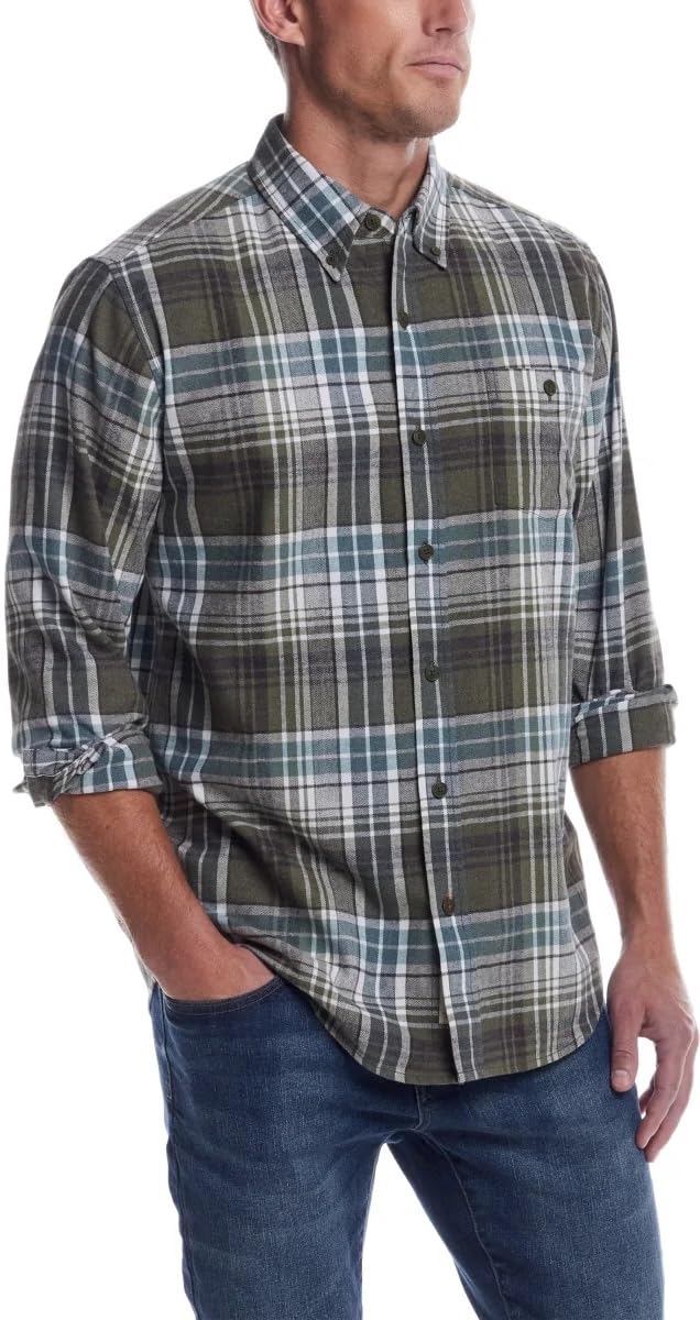 Weatherproof Vintage Mens Flannel Shirt (US, Alpha, XX-Large, Regular, Regular, Green Plaid)