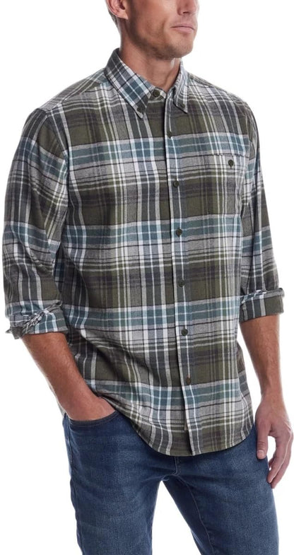 Weatherproof Vintage Mens Flannel Shirt (US, Alpha, XX-Large, Regular, Regular, Green Plaid)