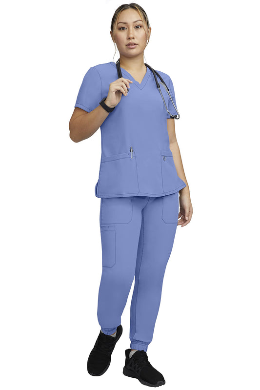 STAT MEDICAL WEAR Women Scrub Set, V-Neck Top with 3 Pockets and Drawstring Jogger Pant with 5 Pockets - 100210, XL, Ceil