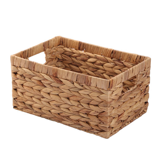 Basket Box Woven Natural Water hyacinth Rectangular with Handle,Kingwillow.(Small)
