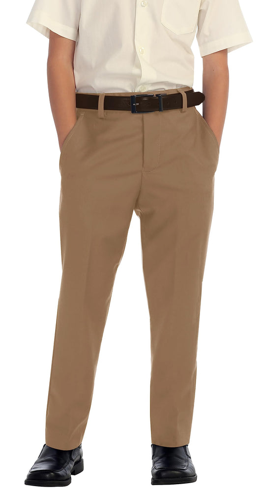 Gioberti Boys Flat Front Dress Pants, Khaki, 18
