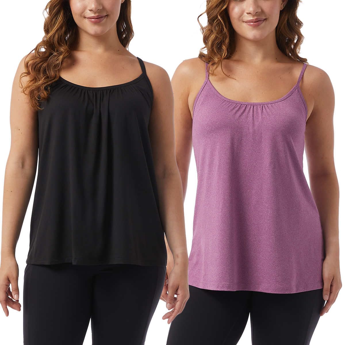 32 Degrees Cool Womens 2-Pack Lightweight Top Cami (US, Alpha, Small, Regular, Regular, Heather Plum/Black)