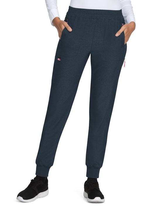 KOI Stretch 748 Women's Power Jogger Pant (Heather Navy, Small Petite)