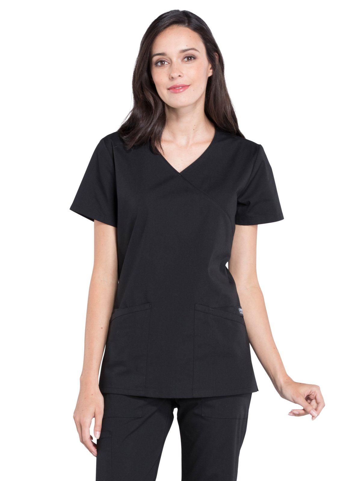 Cherokee Women Scrubs Top Workwear Professionals Mock Wrap WW655, M, Black