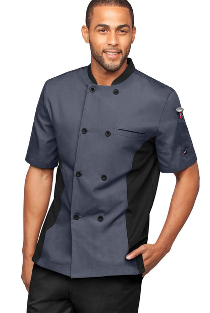Mens Short Sleeve Chef Coat Mesh Side Panels (Small, Granite/Black)