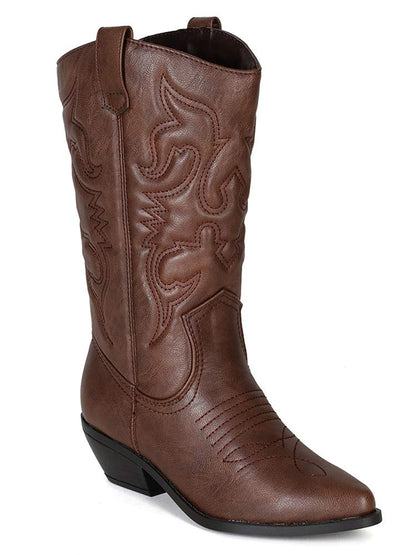 Soda Women's Reno Western Cowboy Pointed Toe Knee High Pull On Tabs Boots, TPS Reno-S Dark Tan Size 5.5