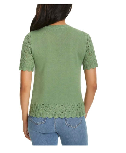 Jessica Simpson Women's Short Sleeve Pointelle Sweater Top (US, Alpha, Large, Regular, Regular, Green)