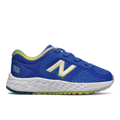 New Balance Kid's Fresh Foam Arishi V2 Bungee Running Shoe, Vivid Cobalt/Sulphur Yellow, 3 Wide Infant