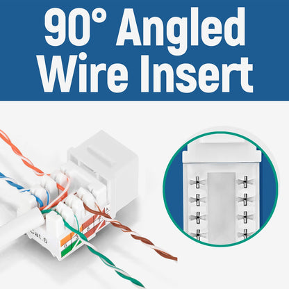 Everest Media Solutions 90� Angled CAT6 Keystone Jack in White - Slim Profile RJ45 Female Connector - Compatible with 90� Angled Speed Termination Tool - easyJACK (B094WB91H3) - 20-Pack