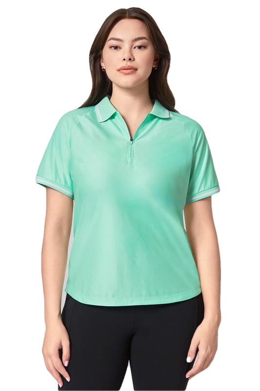 Mondetta Women's Active 1/4-Zip Short Sleeve Mesh Polo Shirt (US, Alpha, XX-Large, Regular, Regular, Green)