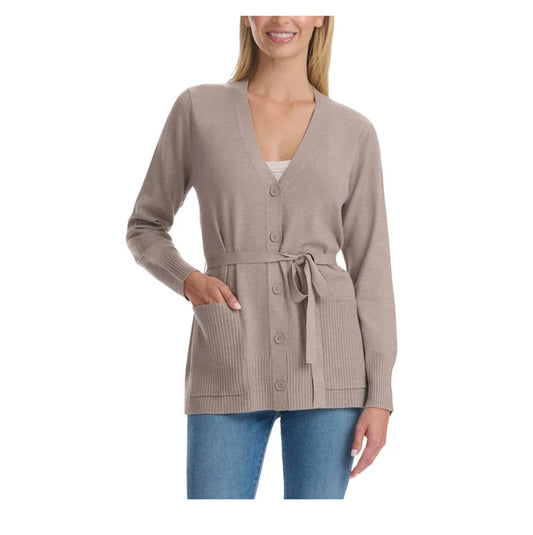 Splendid Women's Belted Button Front Long Sleeve Cardigan with Pockets (US, Alpha, XX-Large, Regular, Regular, Taupe)