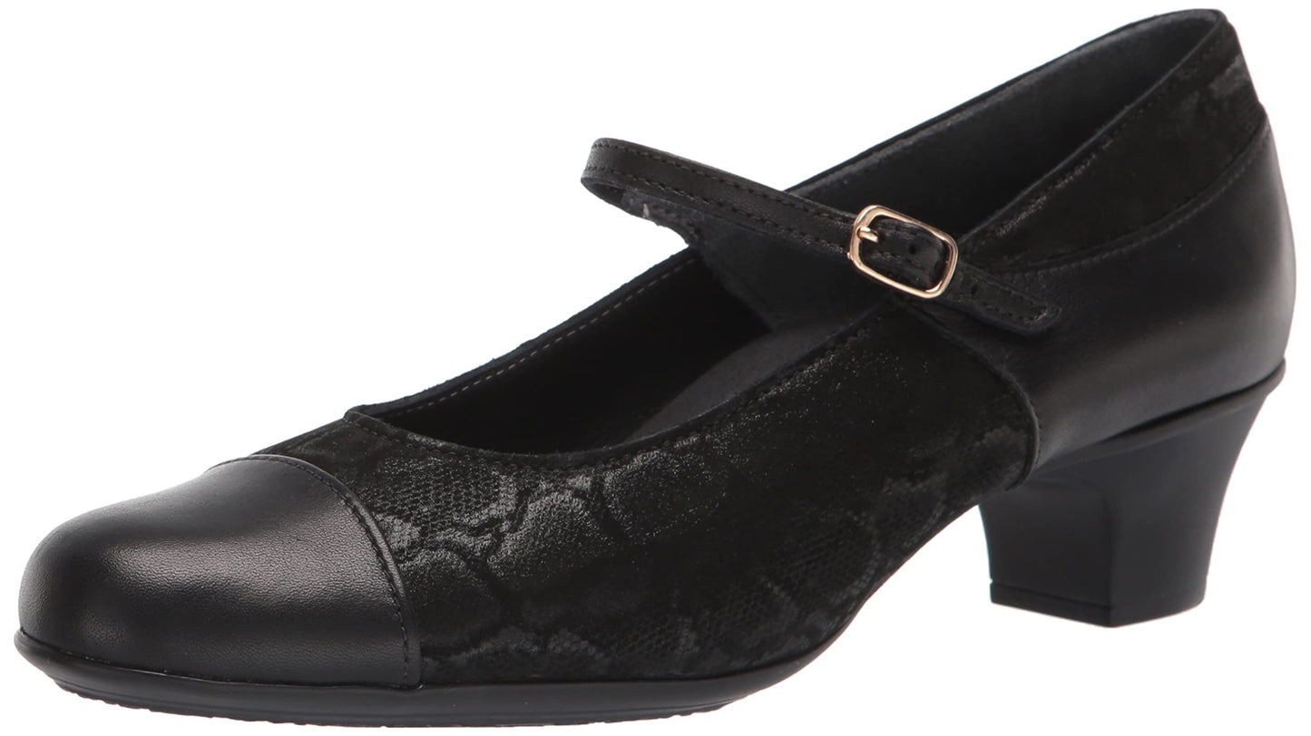 SAS Isabel Mary Jane Comfort Heel Black/Snake 8 WW - Double Wide (D)