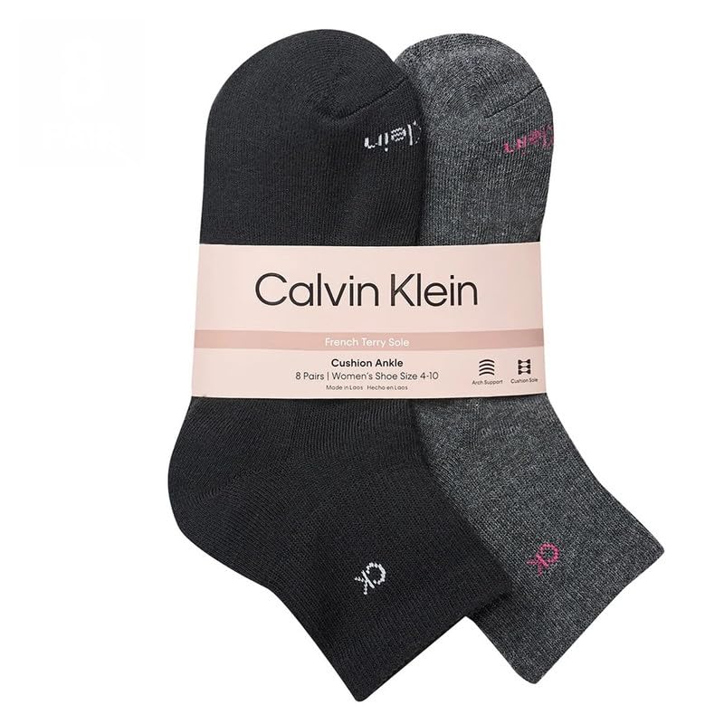 Calvin Klein High Quarter Socks for Women – 8 Pair Cushioned Ankle Socks – High Quarter Cut, Comfort Design (Black,4-10)