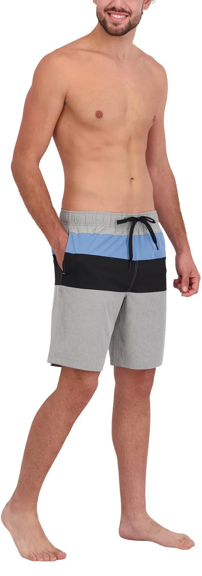 Nautica Mens Lightweight Quick Dry Swim Trunks (US, Alpha, XX-Large, Regular, Regular, Gray/Blue Colorblock)