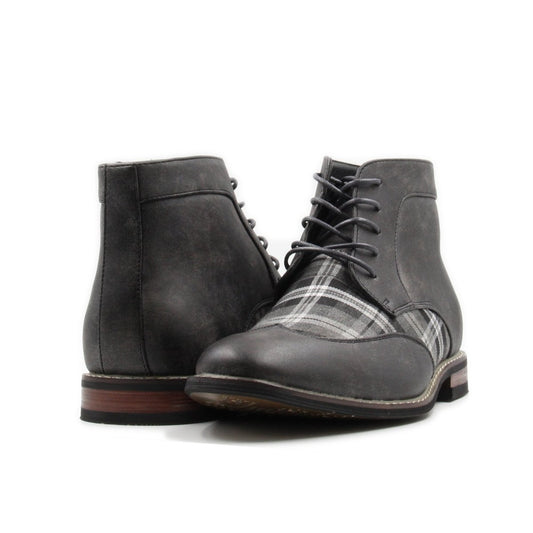Men's Lace Up Plaid Oxford Wing Tip Dress Classic Formal Ankle Boots (8, Navy/Grey/Navy)
