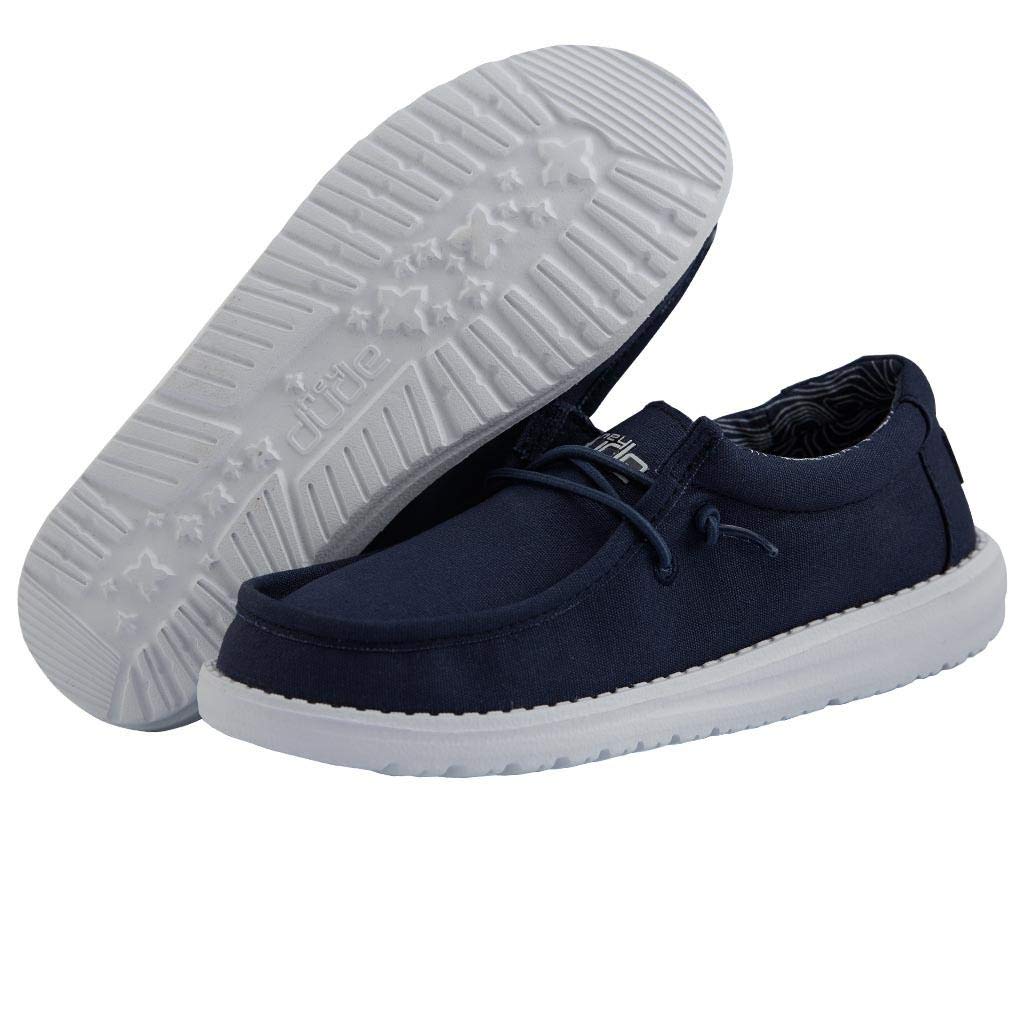 HEYDUDE Boy's Wally Youth Multiple Colors | Boys Shoes | Boy's Lace Up Loafers | Comfortable & Light-Weight Navy