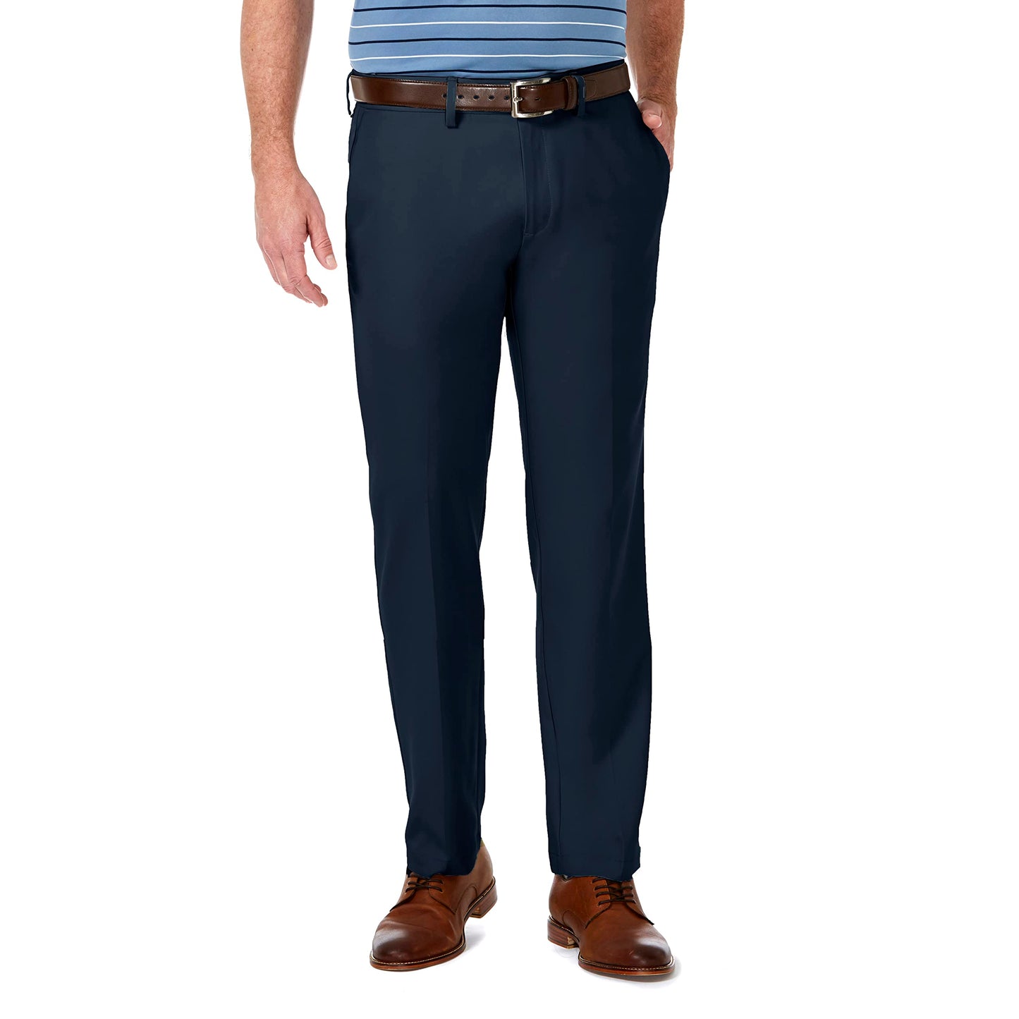 Haggar Men's Cool 18 Pro Slim Fit Flat Front Casual Pant, Navy, 38W x 30L