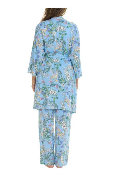 Flora Nikrooz FN Women's 3 Piece Super Soft Lounge PJ Sleep Set, Robe, Tank, and Pant (US, Alpha, X-Large, Regular, Regular, Blue (Floral))