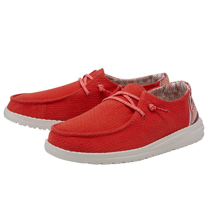 HEYDUDE Women's Wendy Aztec Red Size 11 | Women’s Shoes | Women’s Lace Up Loafers | Comfortable & Light-Weight