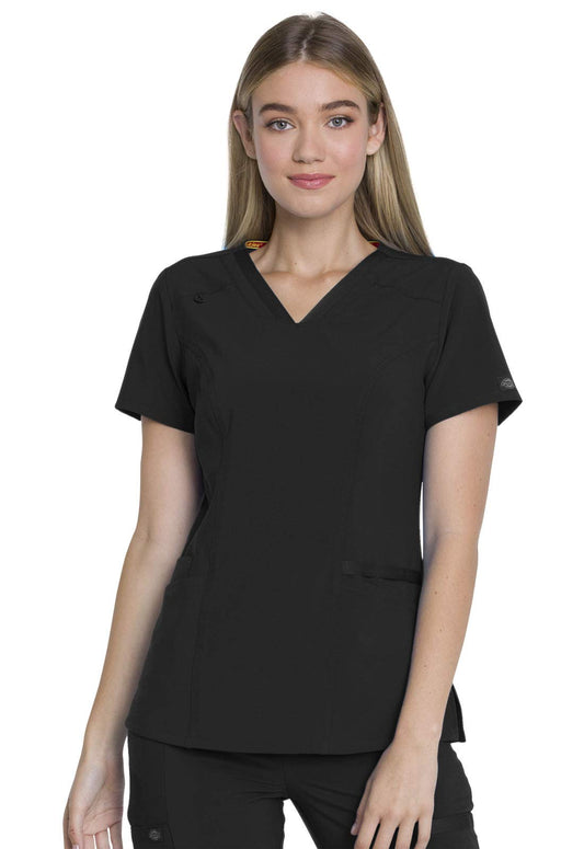 Dickies EDS Essentials Women Scrubs Top V-Neck DK735, M, Black - Medium,Black