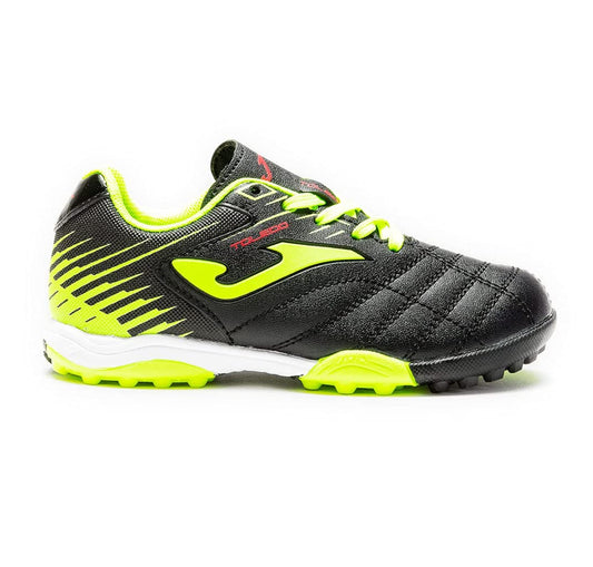 Joma Kids' Toledo JR TF Turf Soccer Shoes (4 Big Kid, Black/Fluoro Yellow)