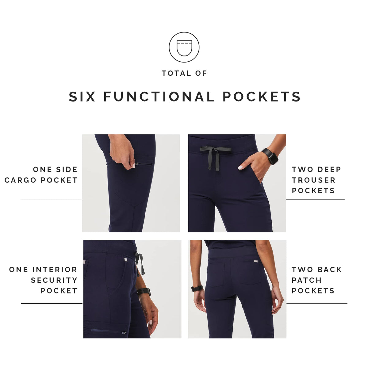 FIGS Zamora Jogger Style Scrub Pants for Women - Navy, XX-Small Petite