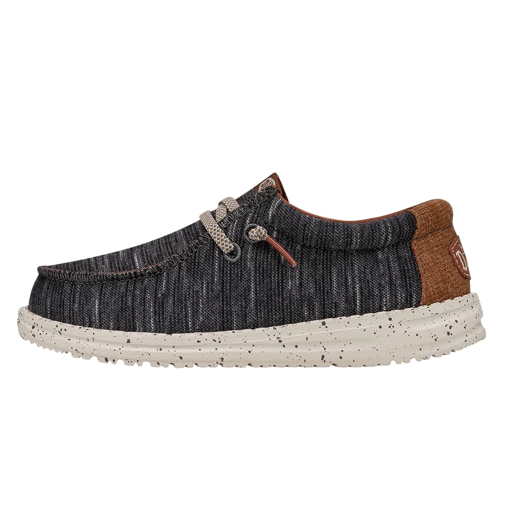 HEYDUDE Boy's Youth Wally Jersey Slip On Loafer, Charcoal Size 4 | Textile Upper, Easy On Laces, Foam Insole, Lightweight Sole