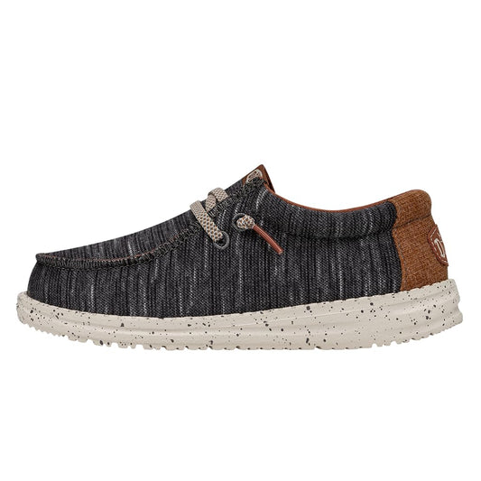 HEYDUDE Boy's Youth Wally Jersey Slip On Loafer, Charcoal Size 4 | Textile Upper, Easy On Laces, Foam Insole, Lightweight Sole