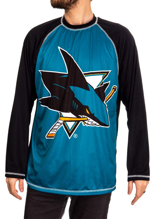 NHL Mens Performance Long-Sleeve Rash Guard (San Jose Sharks, Large)