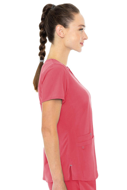 Med Couture Energy Women's Racerback Shirttail Scrub Top Coral/Aruba Blue L