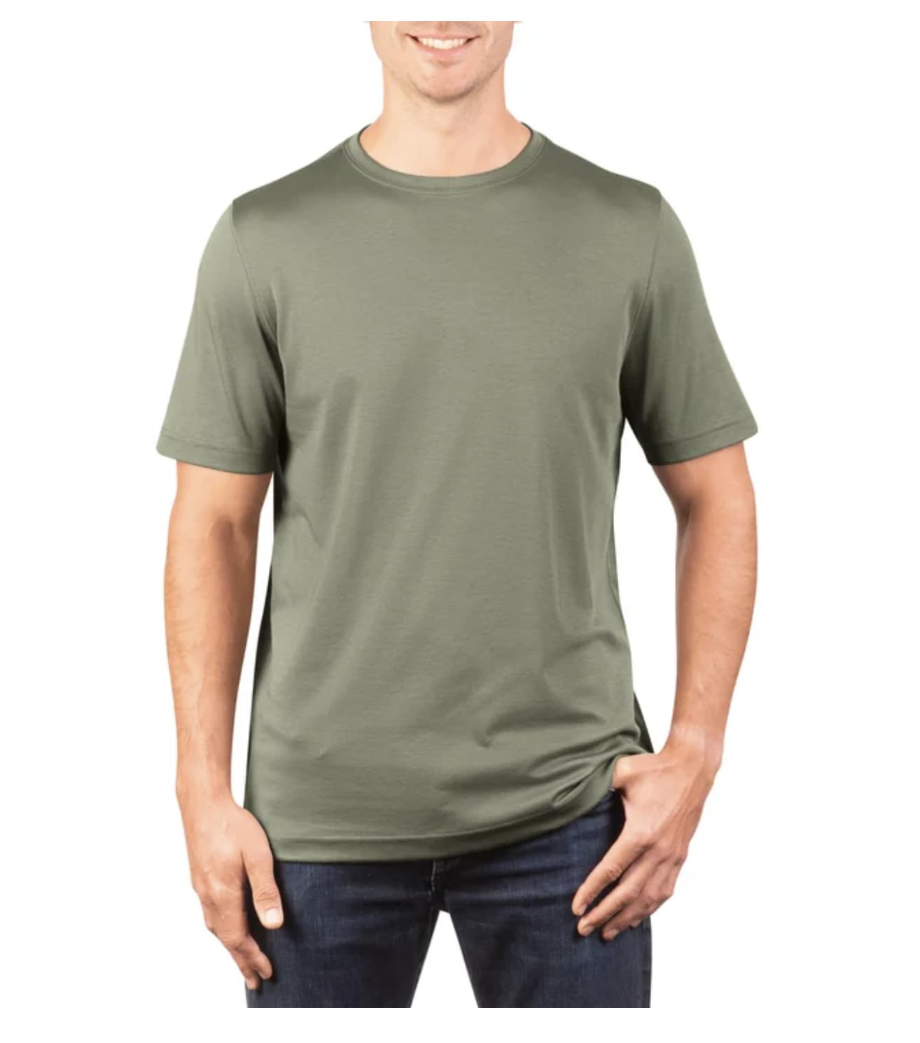 KIRKLAND Signature Men's Short Sleeve Pima Cotton Tee Shirt (US, Alpha, Medium, Regular, Regular, Green)