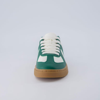 CUSHIONAIRE Bailey Womens Retro Sneaker, Classic Everyday Sneakers for Women with Sleek Rounded Toe and Memory Foam, White/Green 8.5