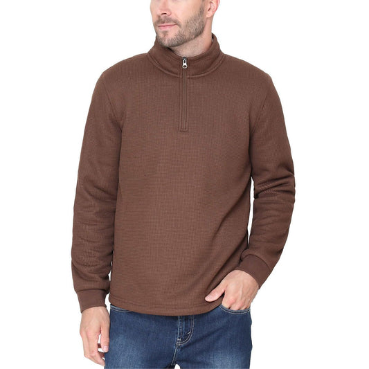 BC Clothing Men�s Bonded Fleece Lined Body Lined Quarter Zip Pullover Top (US, Alpha, Large, Regular, Regular, BROWN)
