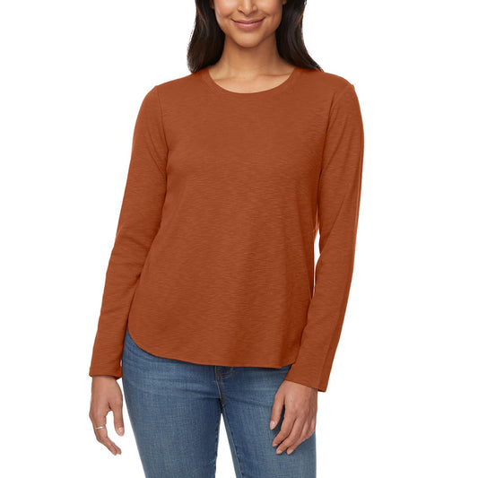 KIRKLAND Signature Women's Long Sleeve Slub Tee Shirt (US, Alpha, XX-Large, Regular, Regular, Rust (Orange))