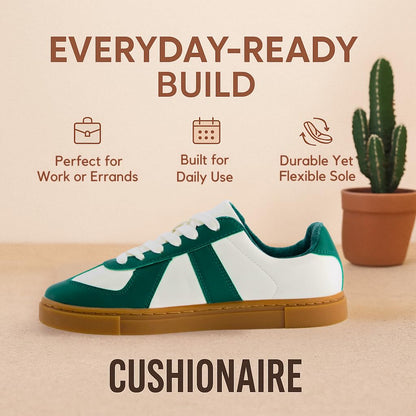 CUSHIONAIRE Bailey Womens Retro Sneaker, Classic Everyday Sneakers for Women with Sleek Rounded Toe and Memory Foam, White/Green 8.5