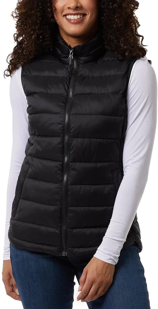 32 Degrees Women's' Vest Leightweight Zipper Hand Pocket (Black, L), Large