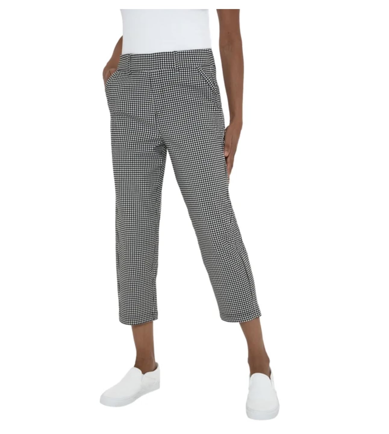 Mario Serrani Women's Slim Fit Pull On Capri Pant (US, Alpha, X-Large, Regular, Regular, Multi (Black/White Gingham))