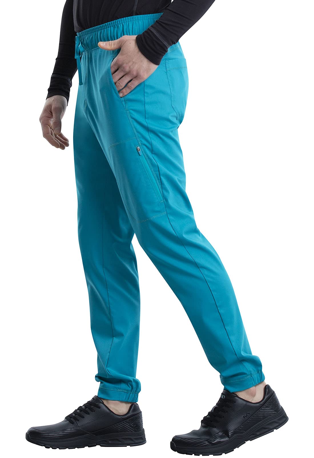 Cherokee Men Scrubs Pant Natural Rise Jogger with Zip Cargo Pocket WW012T, L Tall, Teal Blue