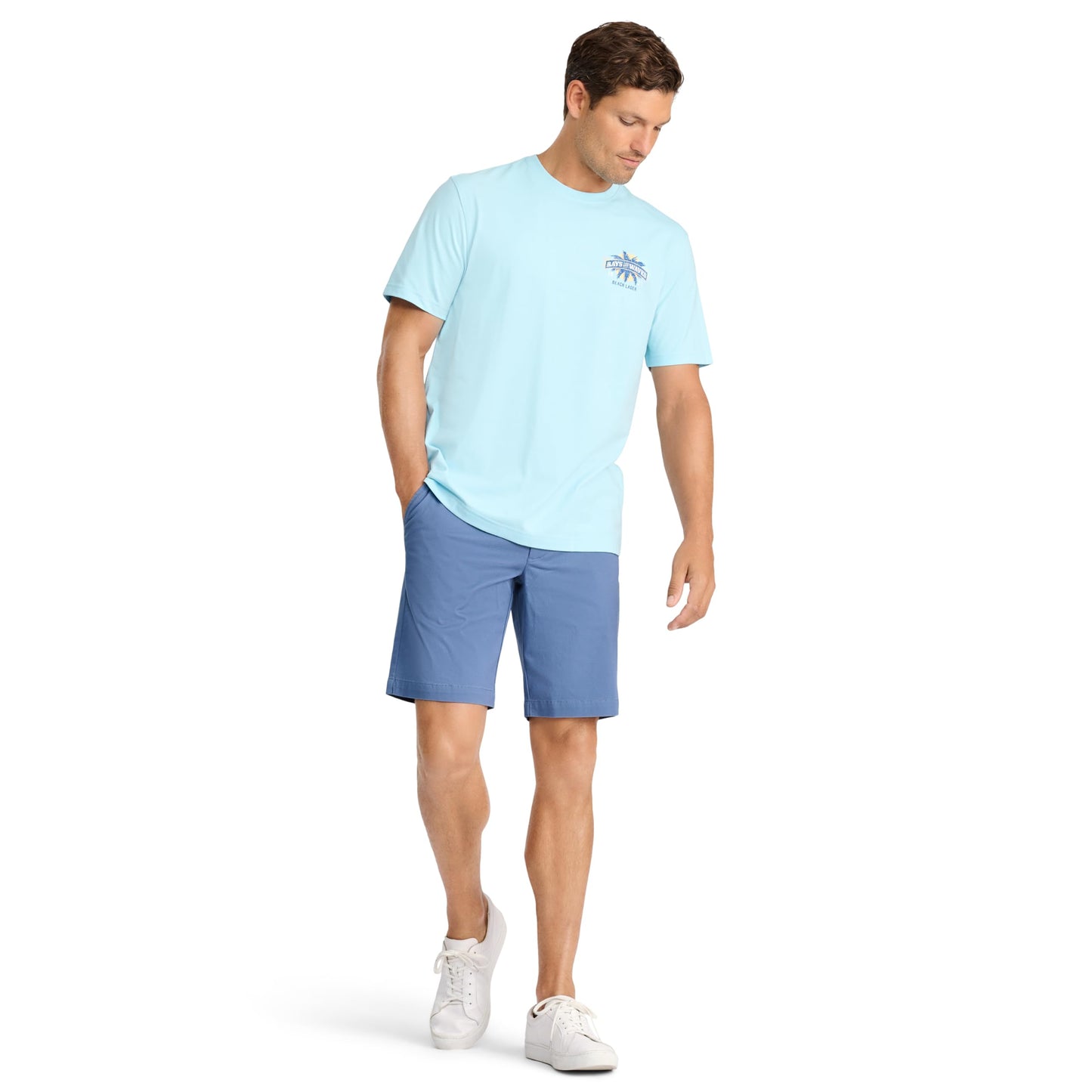 Izod Men's Saltwater 9.5" Flat Front Chino Short, Bijou Blue, 30