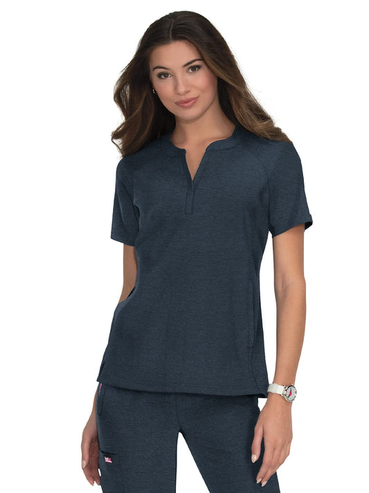 KOI Lite Stretch Women's 1035 Action Scrub Top (Heather Navy, Medium)