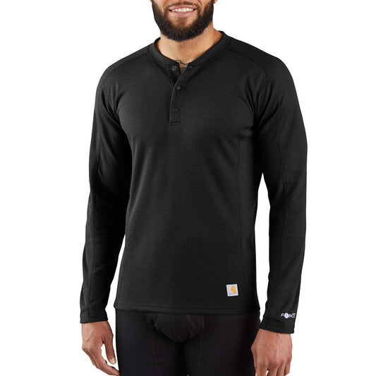Carhartt Men's Force Midweight Classic Henley Thermal Base Layer Long Sleeve Shirt, Black, 3X-Large