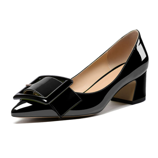 Eldof Pointed Toe Pumps,Classy 2 Inches Block Heel Chic Pumps, Confort Buckle Heel for Office Wedding Dress Black US 9 T