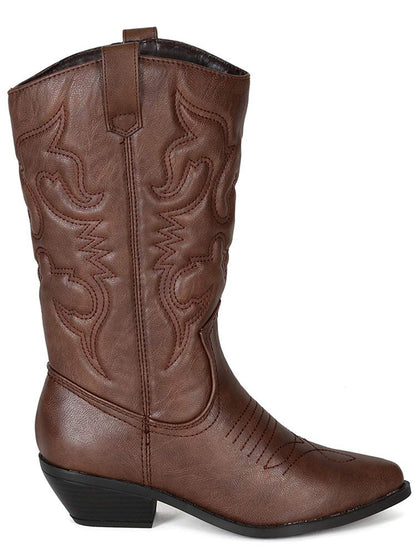 Soda Women's Reno Western Cowboy Pointed Toe Knee High Pull On Tabs Boots, TPS Reno-S Dark Tan Size 5.5