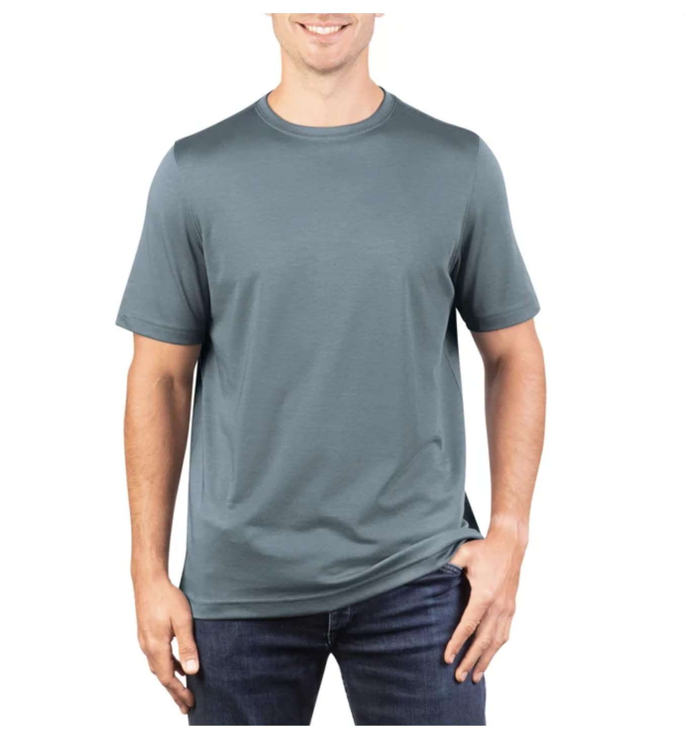 KIRKLAND Signature Men's Short Sleeve Pima Cotton Tee Shirt (US, Alpha, Small, Regular, Regular, Gray)